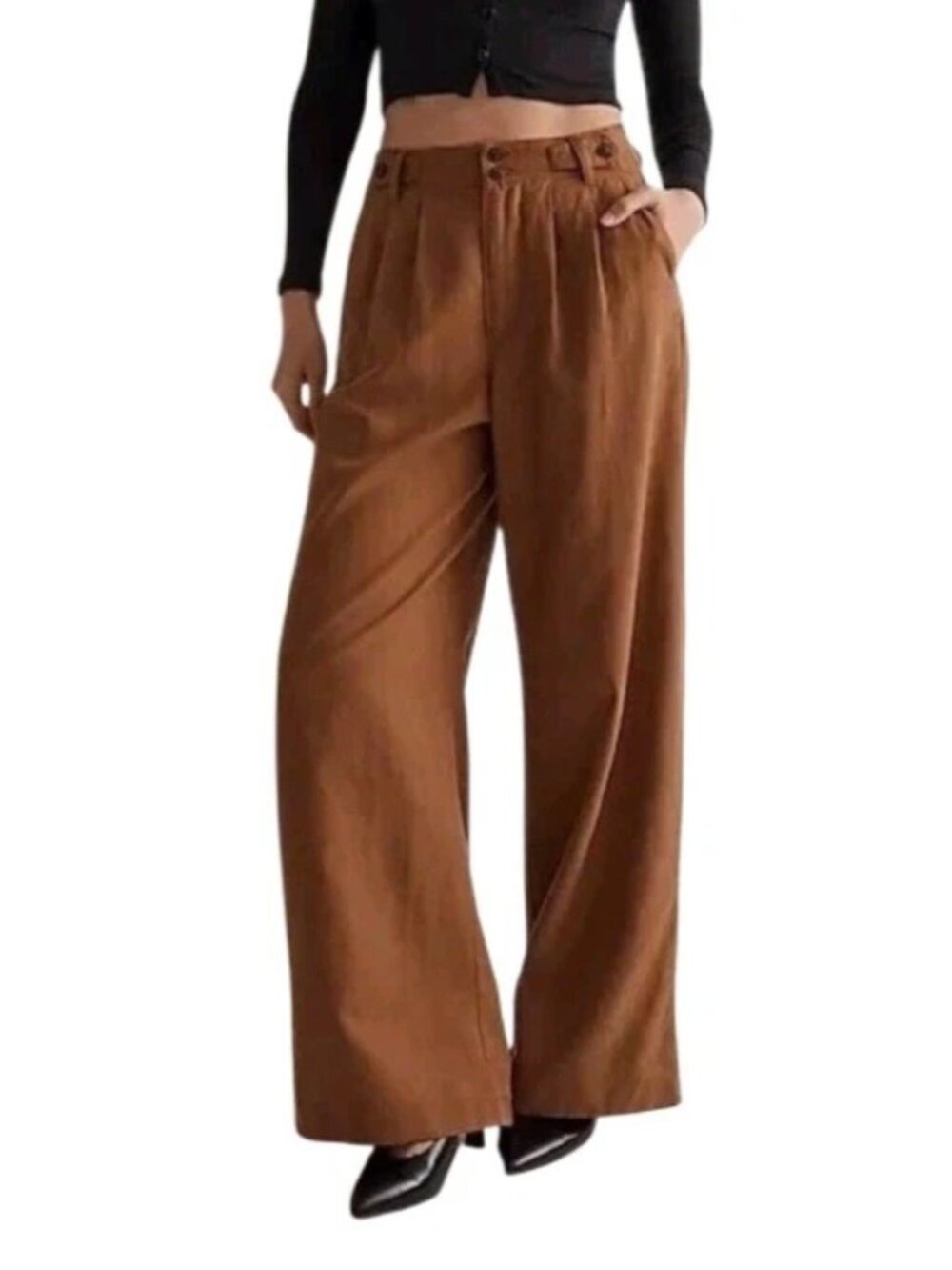 Madewell Womens Pants Size 18W Harlow Wide Leg Brown Acorn Linen Blend New